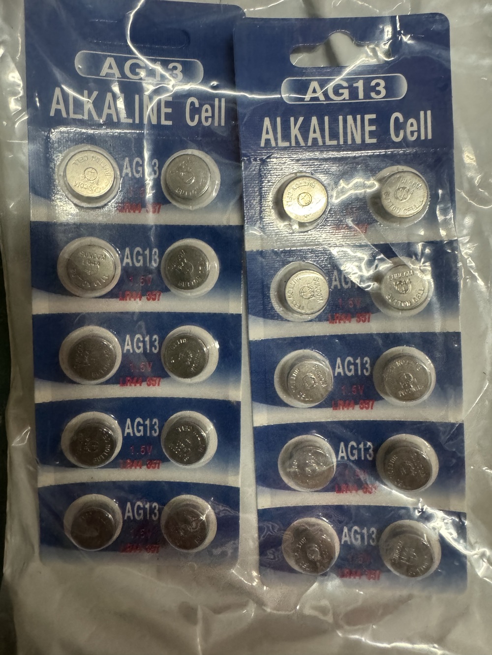 AG13 LR44 357 Alkaline Button Cell Battery 1.5V 2/10 Packs Lot of 2 Silver